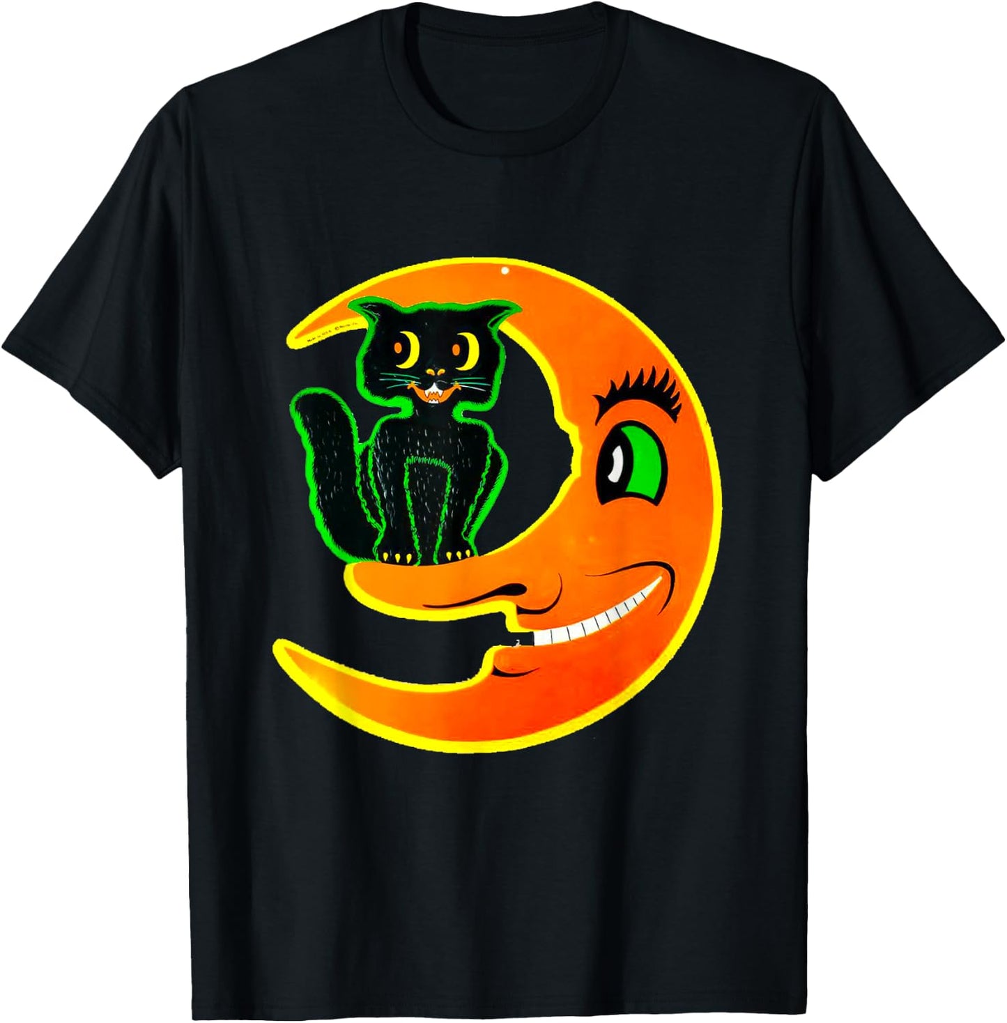 Vintage Halloween Beistle Cat on the Moon Horror Gift T-Shirt - T-Shirt | Black