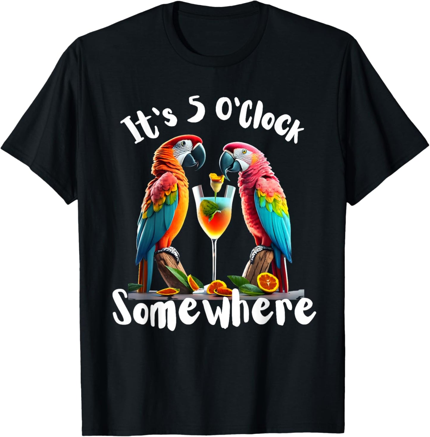 It's 5 O'Clock Somewhere Parrots drinking Cocktails funny T-Shirt - T-Shirt | Black