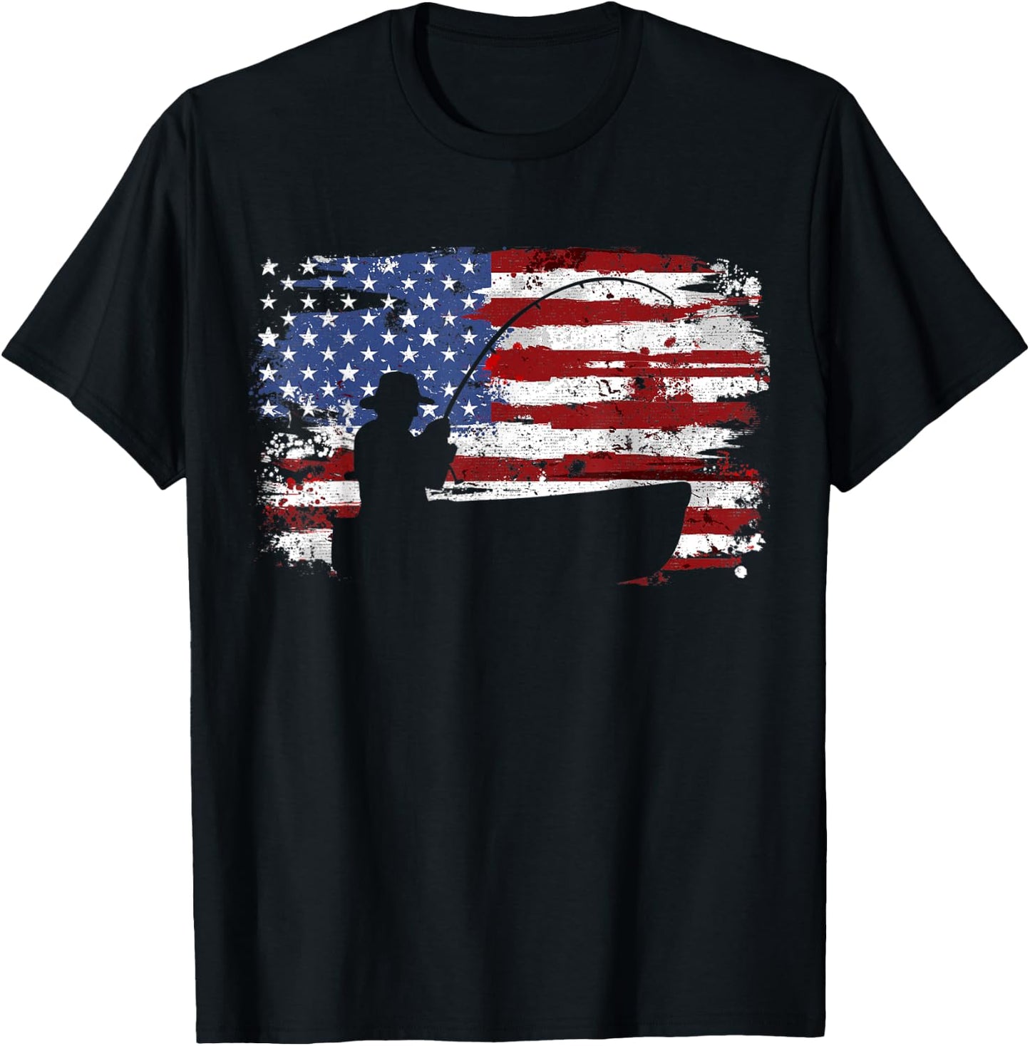 Fishing Vintage American Flag T-Shirt - T-Shirt | Black