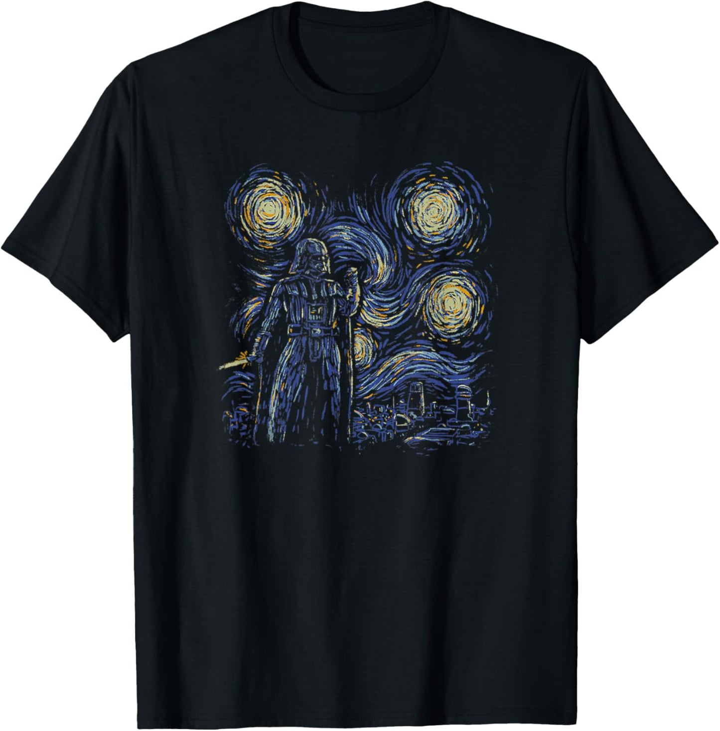 Star Wars Classic Darth Vader In Van Gogh's Starry Night T-Shirt - T-Shirt | Black