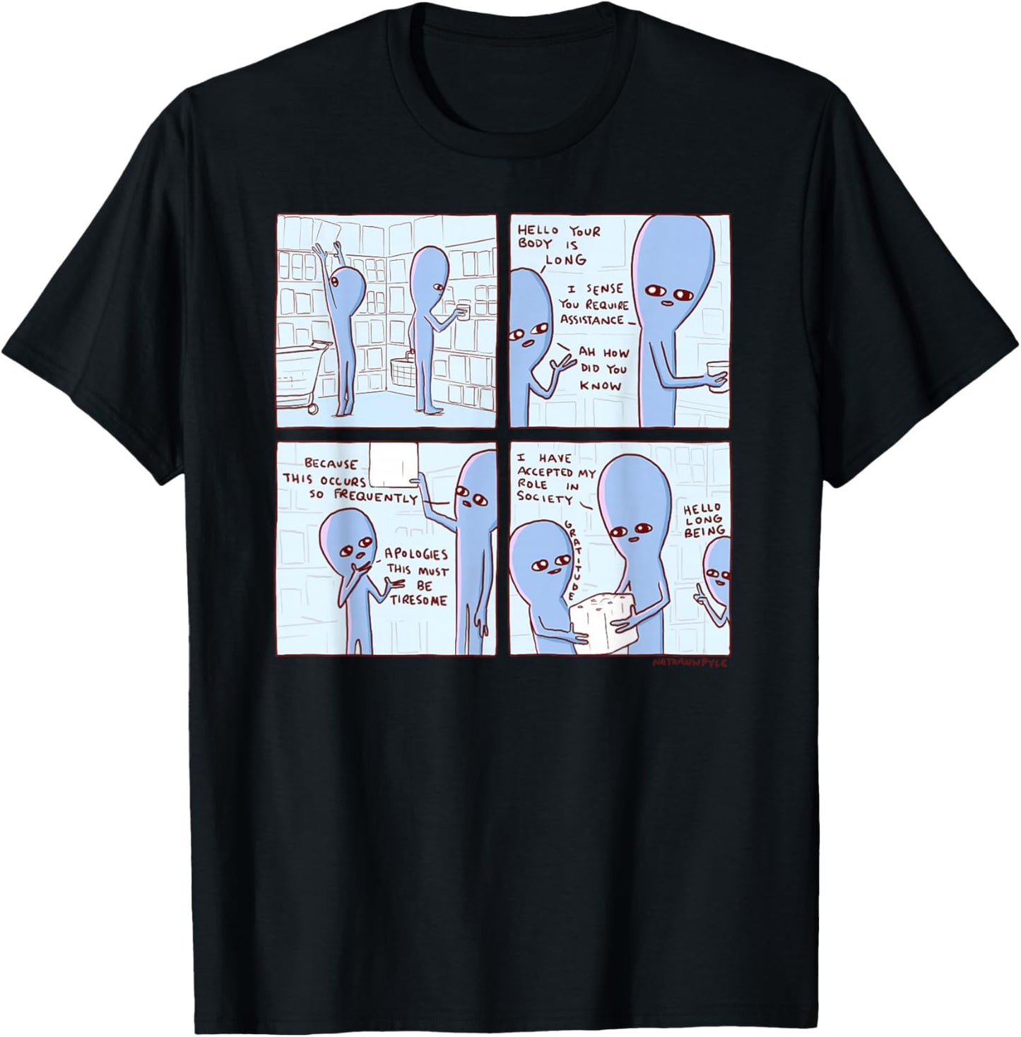 Threadless Nathan W. Pyle Strange Planet Long Being Graphic T-Shirt - T-Shirt | Black