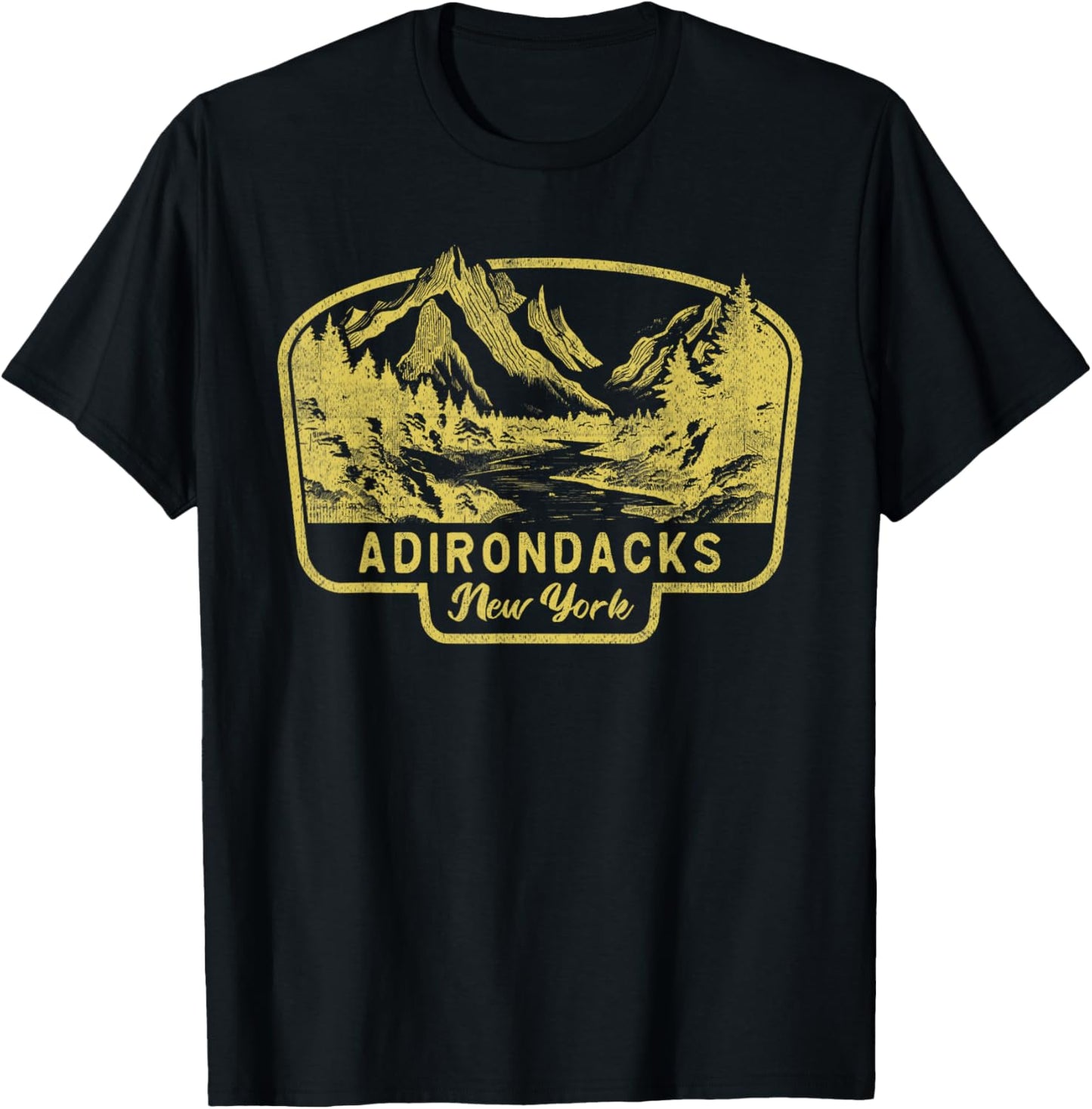 Adirondacks Mountains New York Hiking Outdoors Vintage T-Shirt - T-Shirt | Black