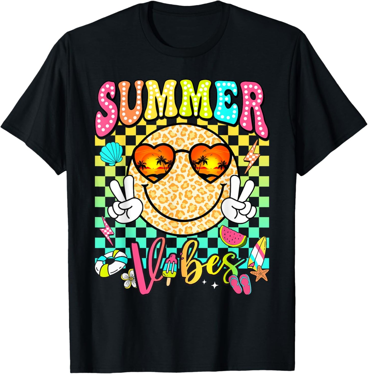 Groovy Summer Vibes Women Girl Kids Summer Beach Vacation T-Shirt - T-Shirt | Black