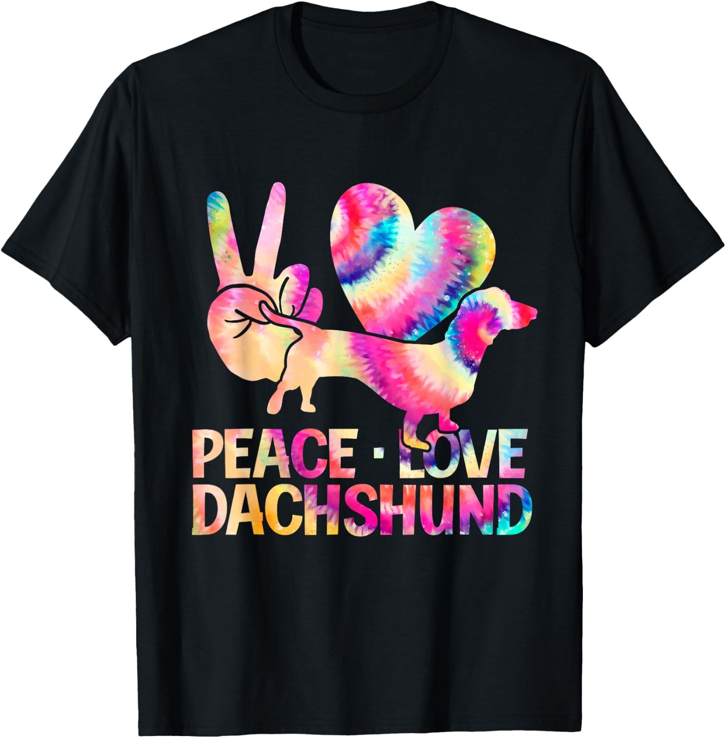 Hippie Dog Cute Animal Lover Gift Wiener Tie Dye Dachshund T-Shirt - T-Shirt | Black
