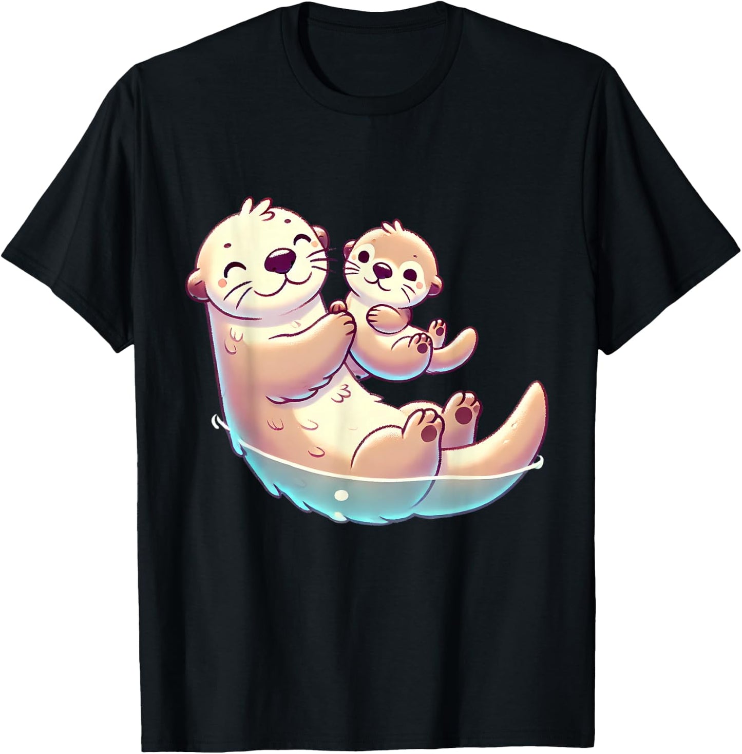 Mom and Baby Otter Mother Mama Mother's Day T-Shirt - T-Shirt | Black
