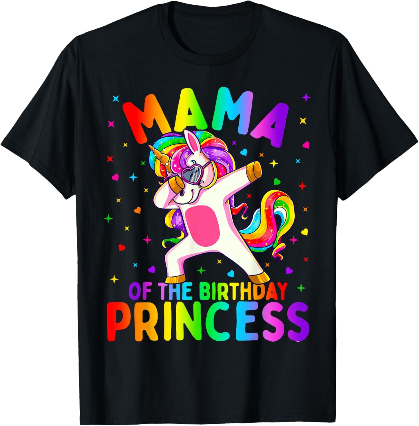 Mama of The Birthday Princess Girl Dabbing Unicorn Mom T-Shirt - T-Shirt | Black