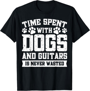 Time Spent With Dogs And Guitars Is Never Wasted T-Shirt - T-Shirt | Black
