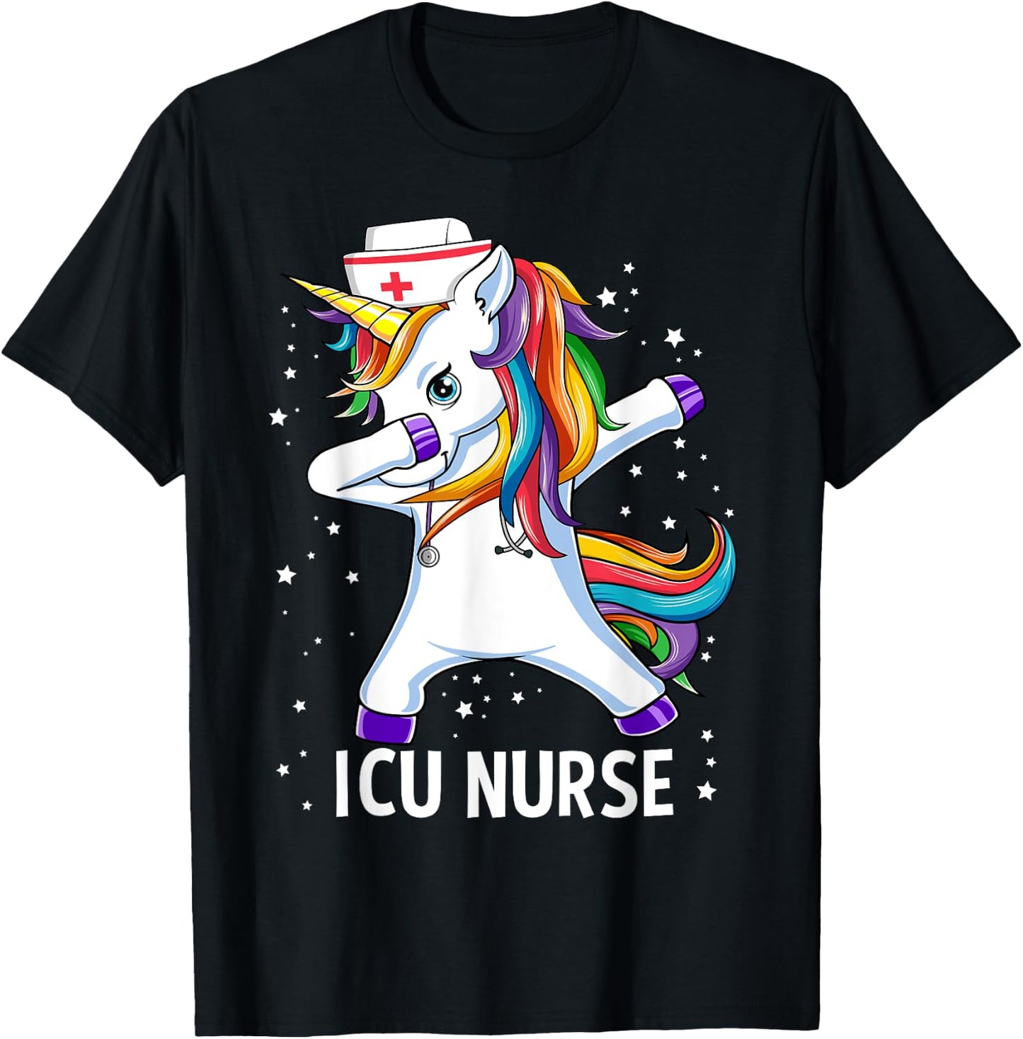 Dabbing Unicorn Funny ICU Nurse T-Shirt - T-Shirt | Black