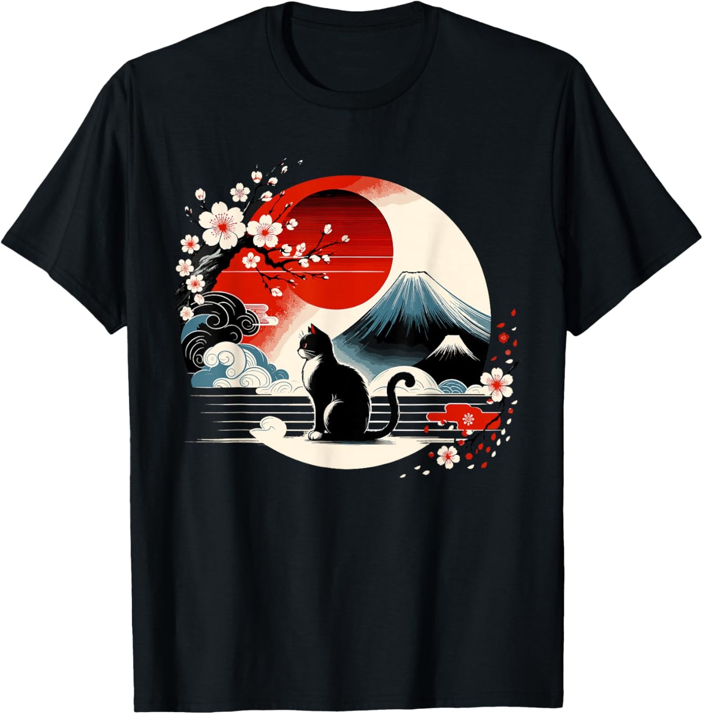 Kawaii Cat Anime Japanese Retro Men Women Kids Funny Cat T-Shirt - T-Shirt | Black