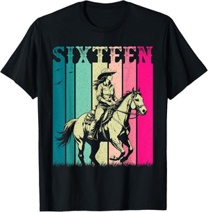 Cowgirl 16th Birthday Girls 16 Year Old Western Rodeo Party T-Shirt - T-Shirt | Black