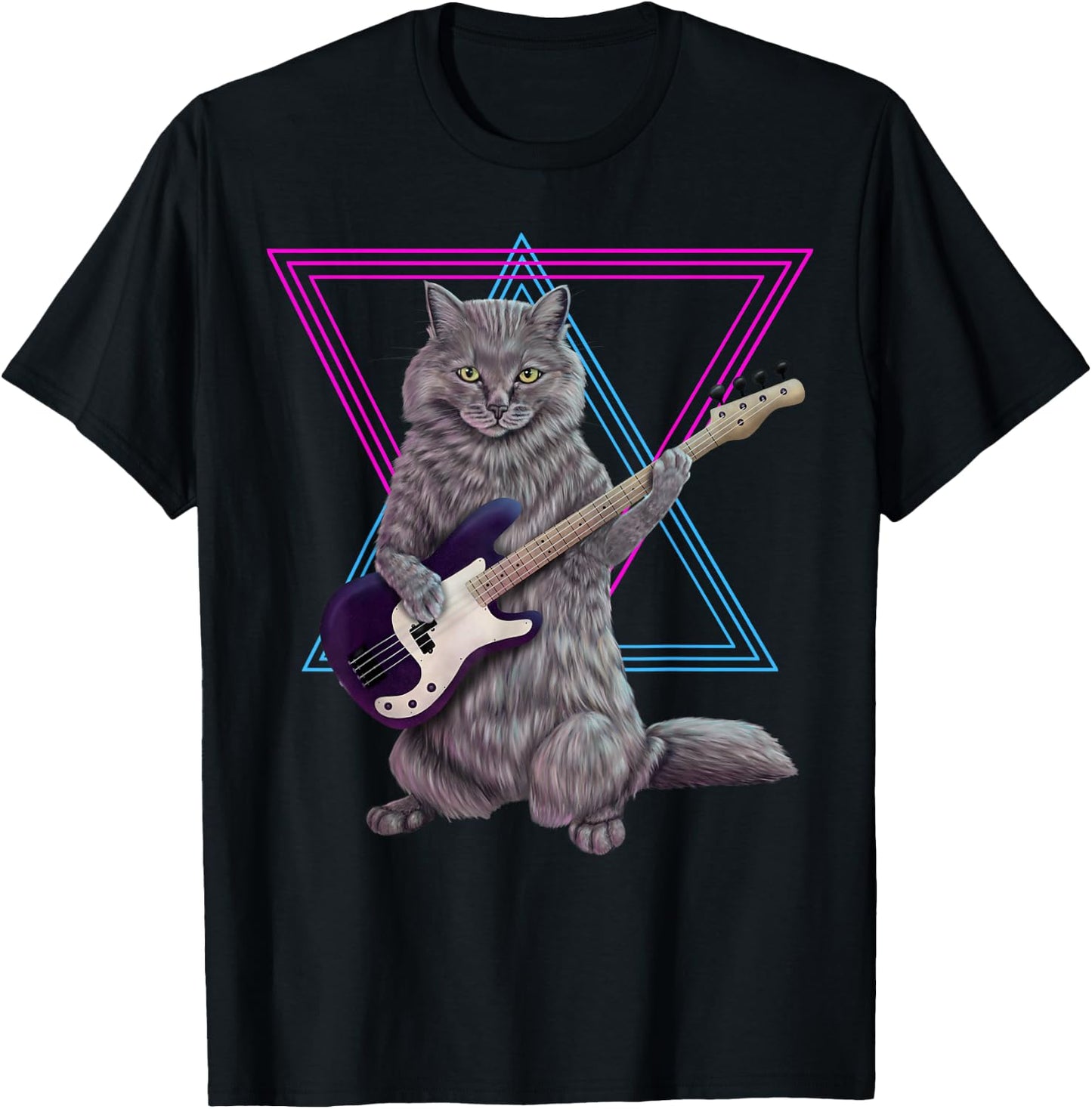 Basskatze - Rockkitty on a Bass Guitar T-Shirt - T-Shirt | Black