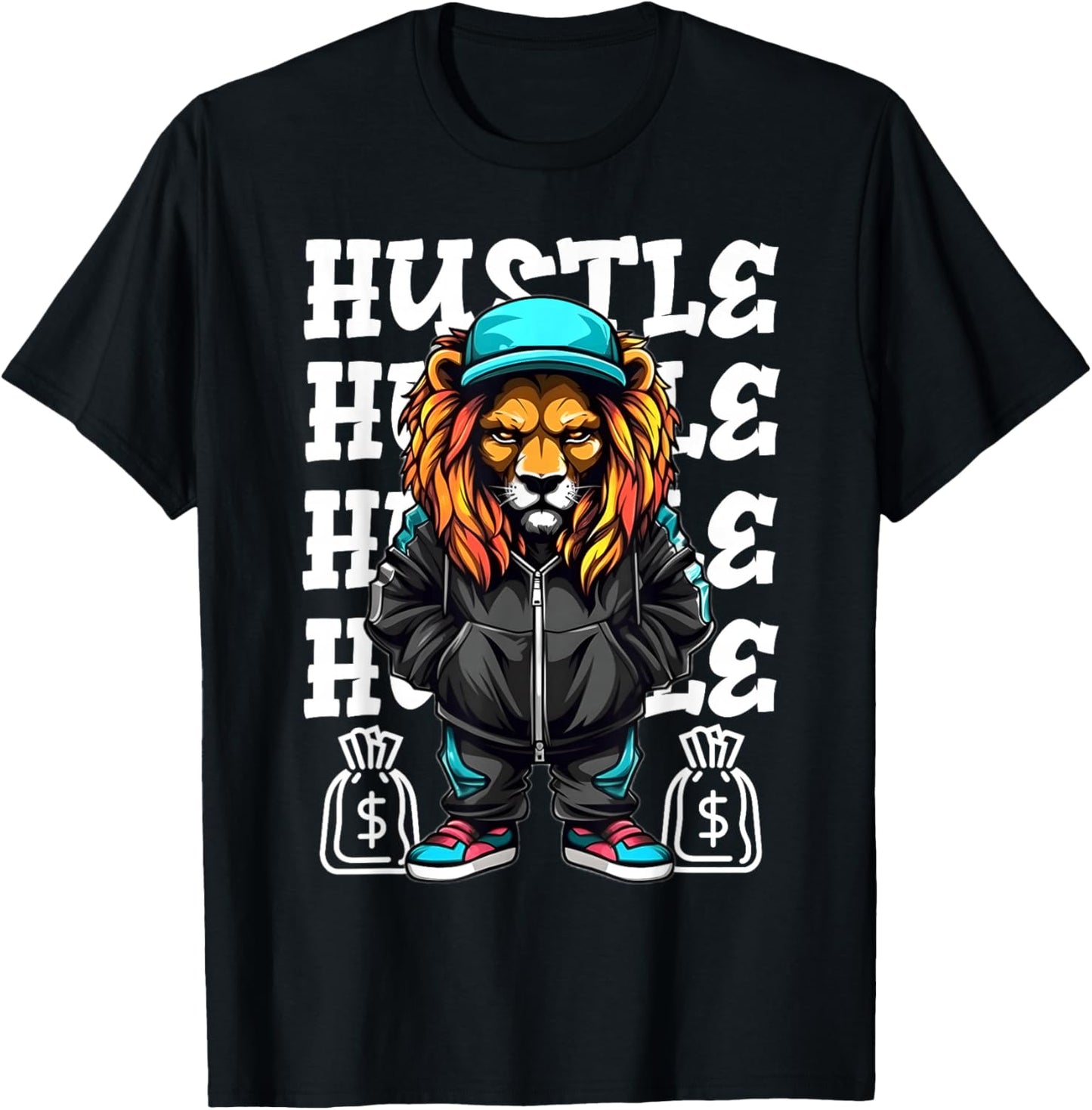 Hip Hop Lion Hustle Money Urban Drip Streetwear Black King T-Shirt - T-Shirt | Black