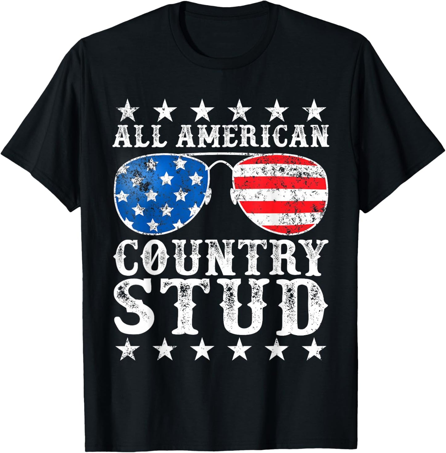 All American Stud Boy Country 4th of July USA Flag Gift T-Shirt - T-Shirt | Black