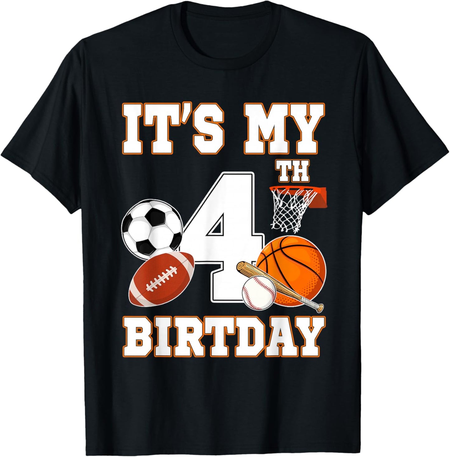 It's my 4th Birthday Sport Balls 4 Year Old Kids Party T-Shirt - T-Shirt | Black