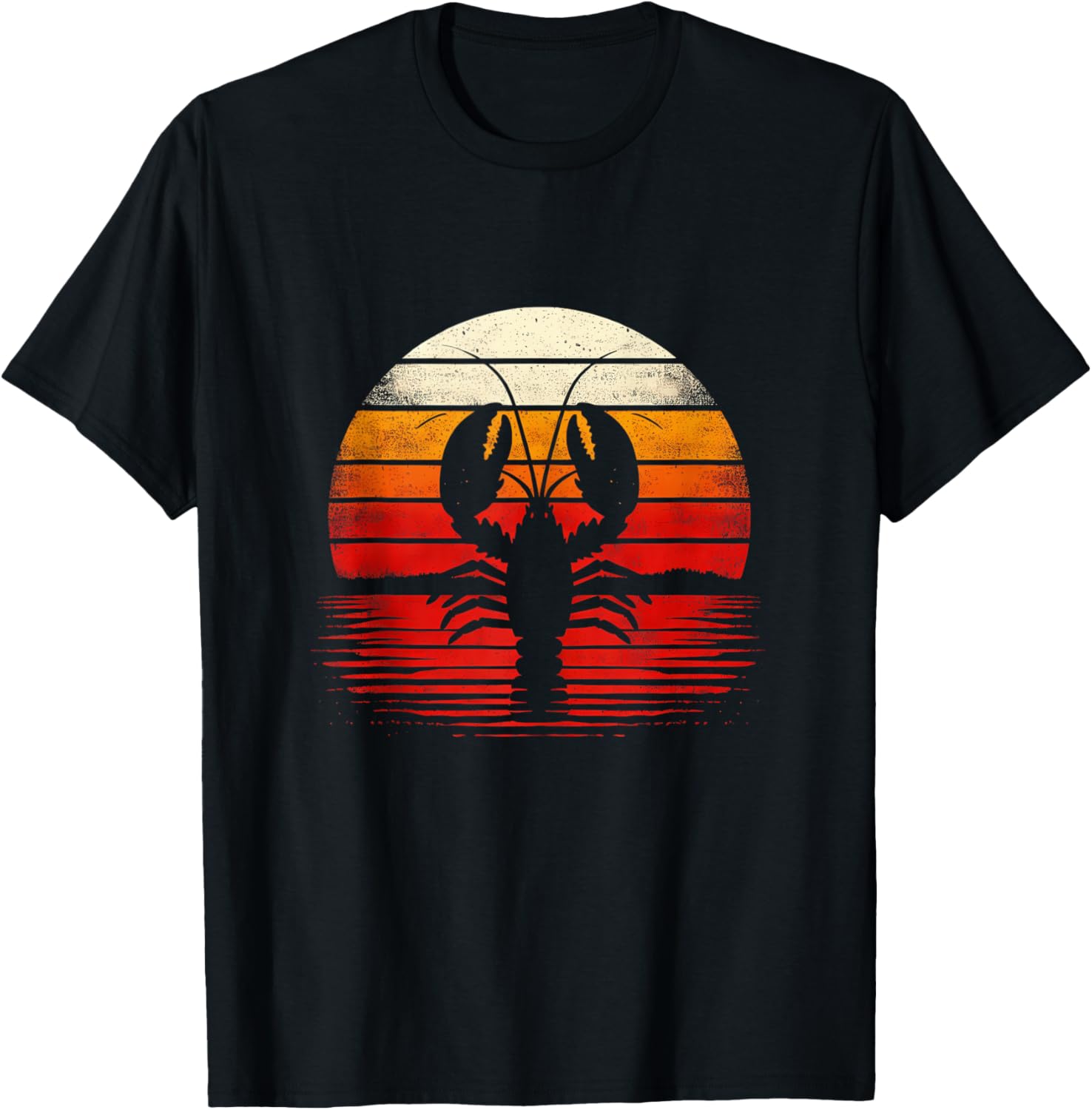 Lobster Sunset Retro Style Safari Vintage 70s Fishing T-Shirt - T-Shirt | Black