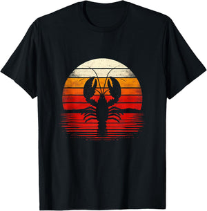 Lobster Sunset Retro Style Safari Vintage 70s Fishing T-Shirt - T-Shirt | Black