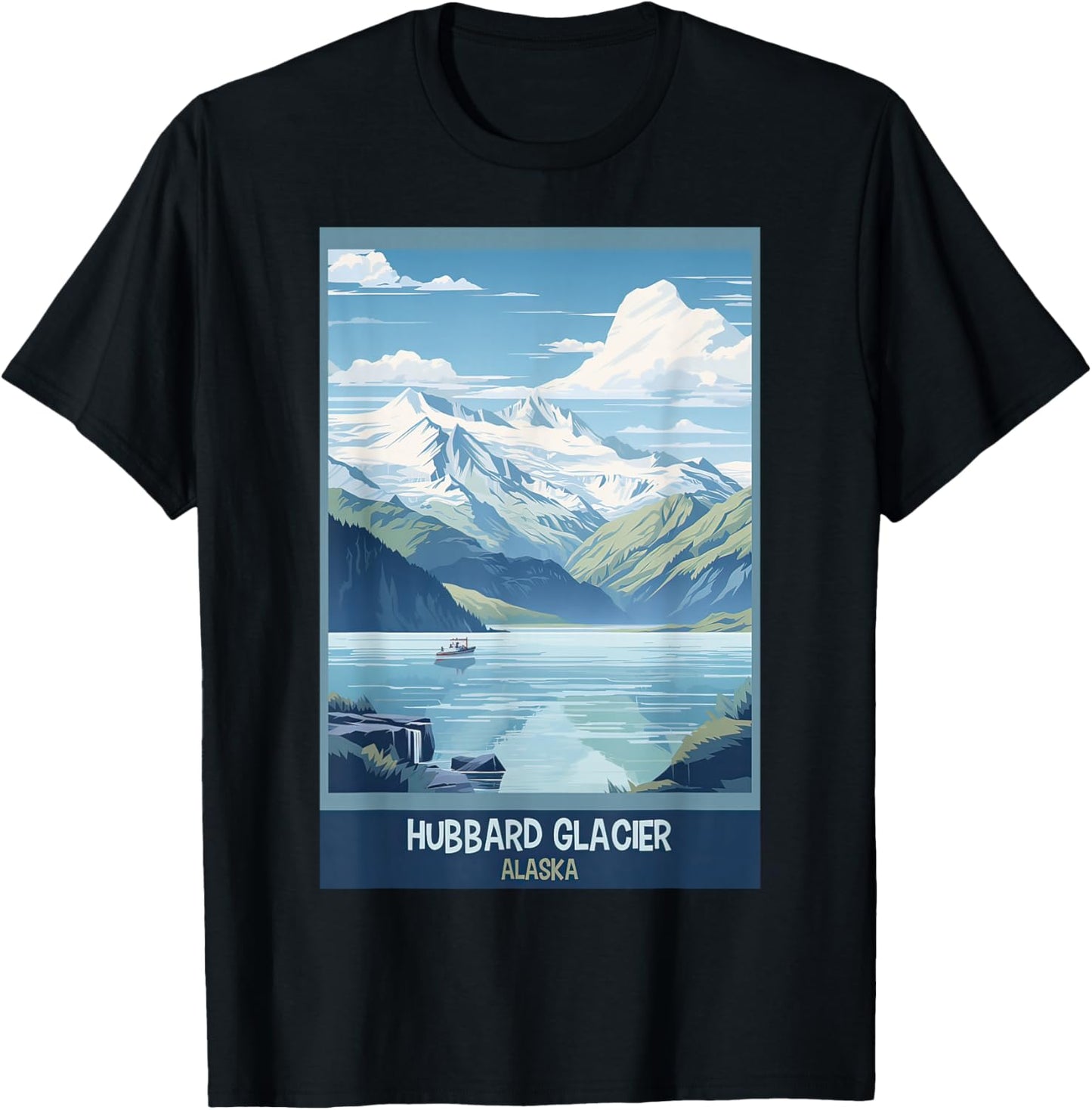 Hubbard Glacier, Alaska Retro Travel Poster Graphic T-Shirt - T-Shirt | Black