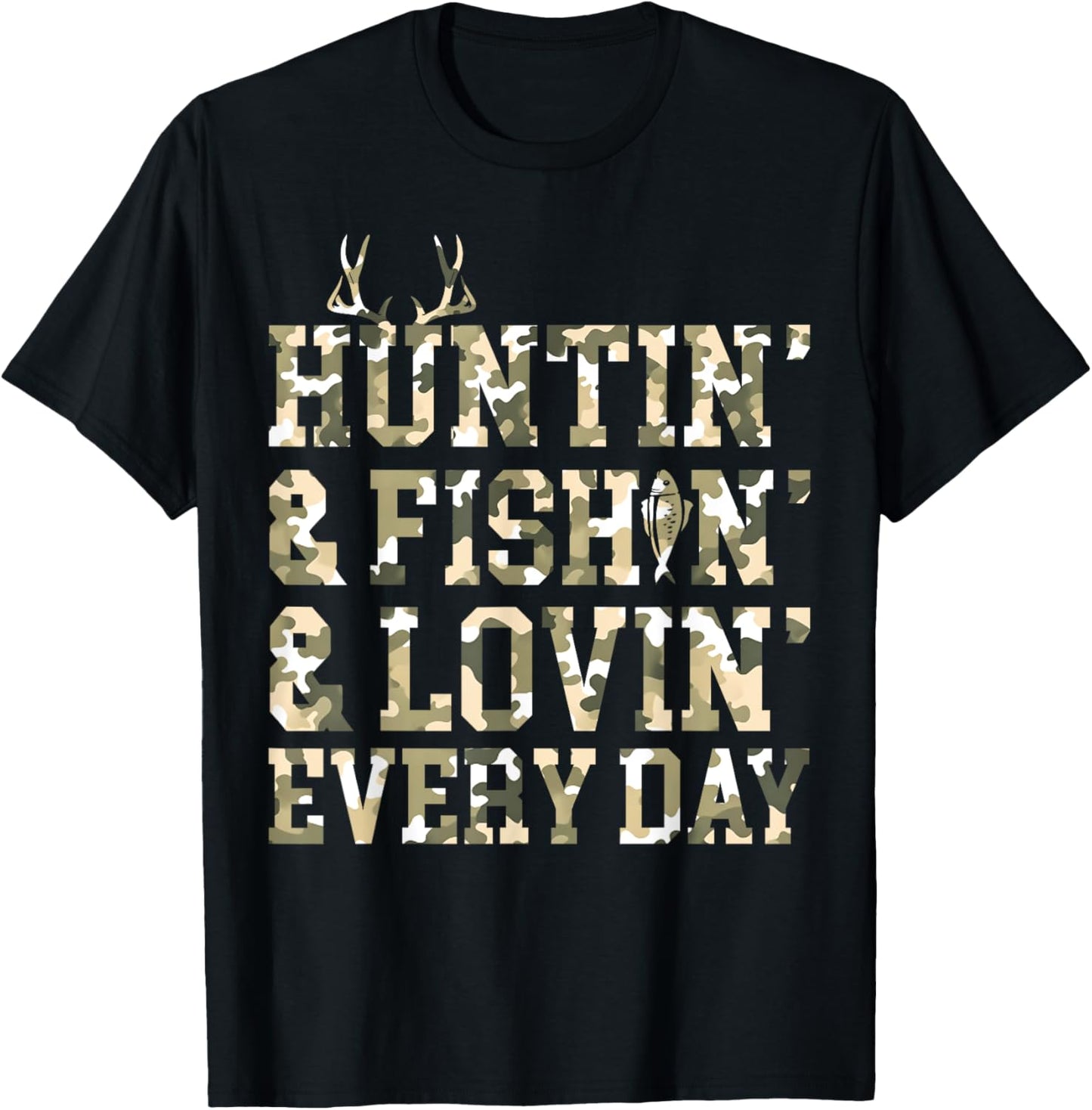 Hunting Fishing Loving Every Day Camo US Flag Hunting Season T-Shirt - T-Shirt | Black