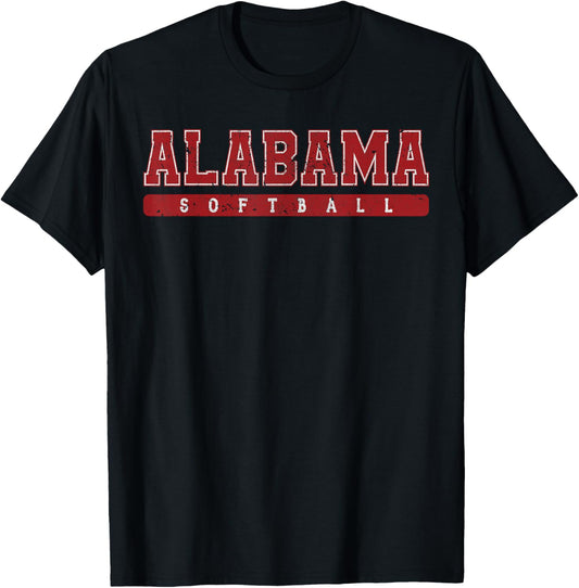 Alabama Softball Red Vintage Text T-Shirt - T-Shirt | Black