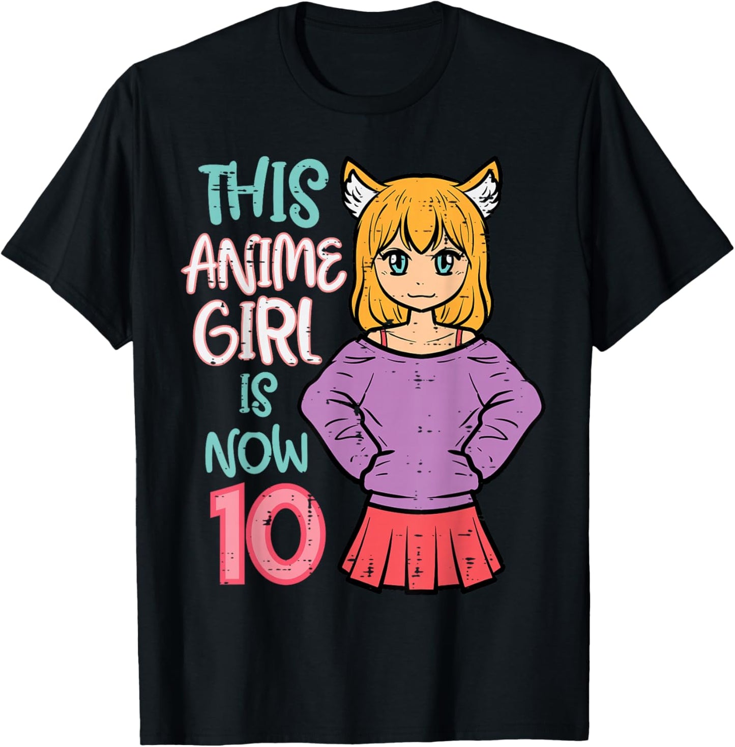 This Anime Girl is Now 10 Bday 10th Birthday Japanese Manga T-Shirt - T-Shirt | Black