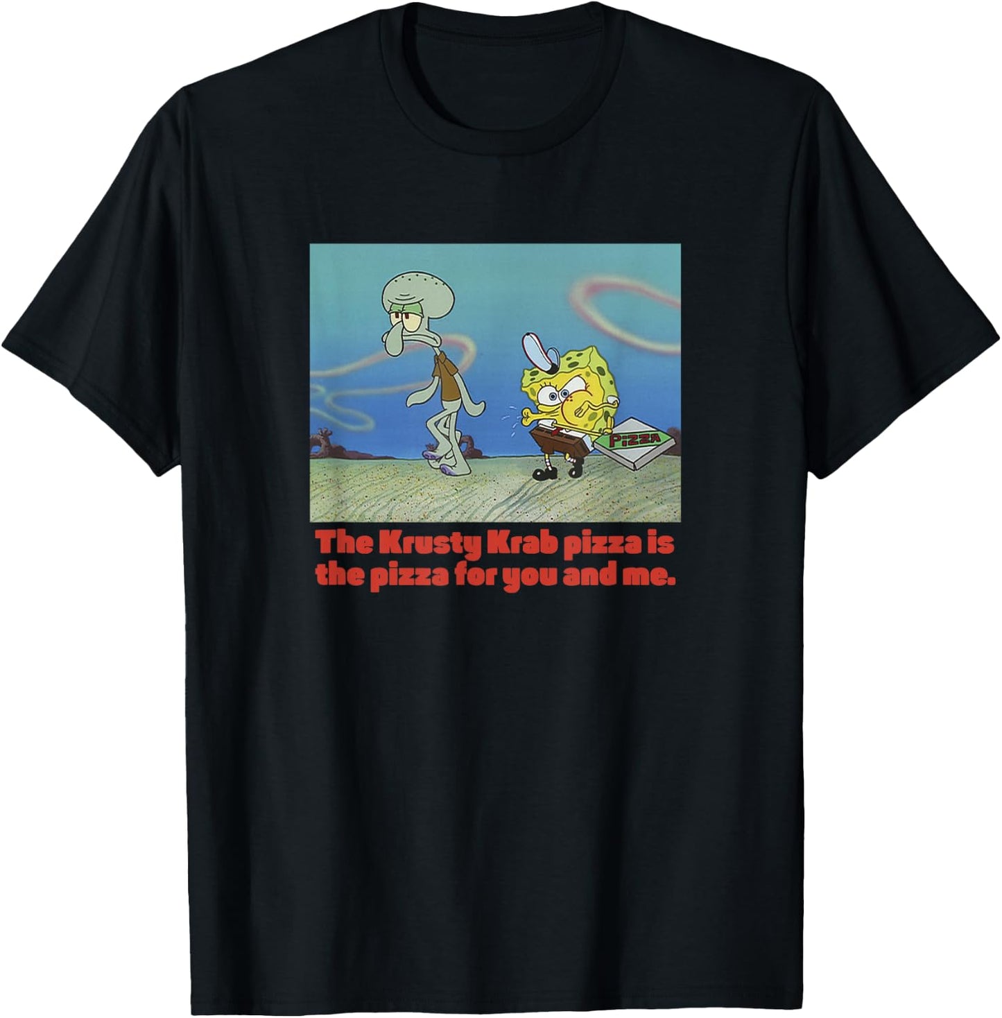 Spongebob Squarepants Spongebob Squidward Pizza T-Shirt - T-Shirt | Black