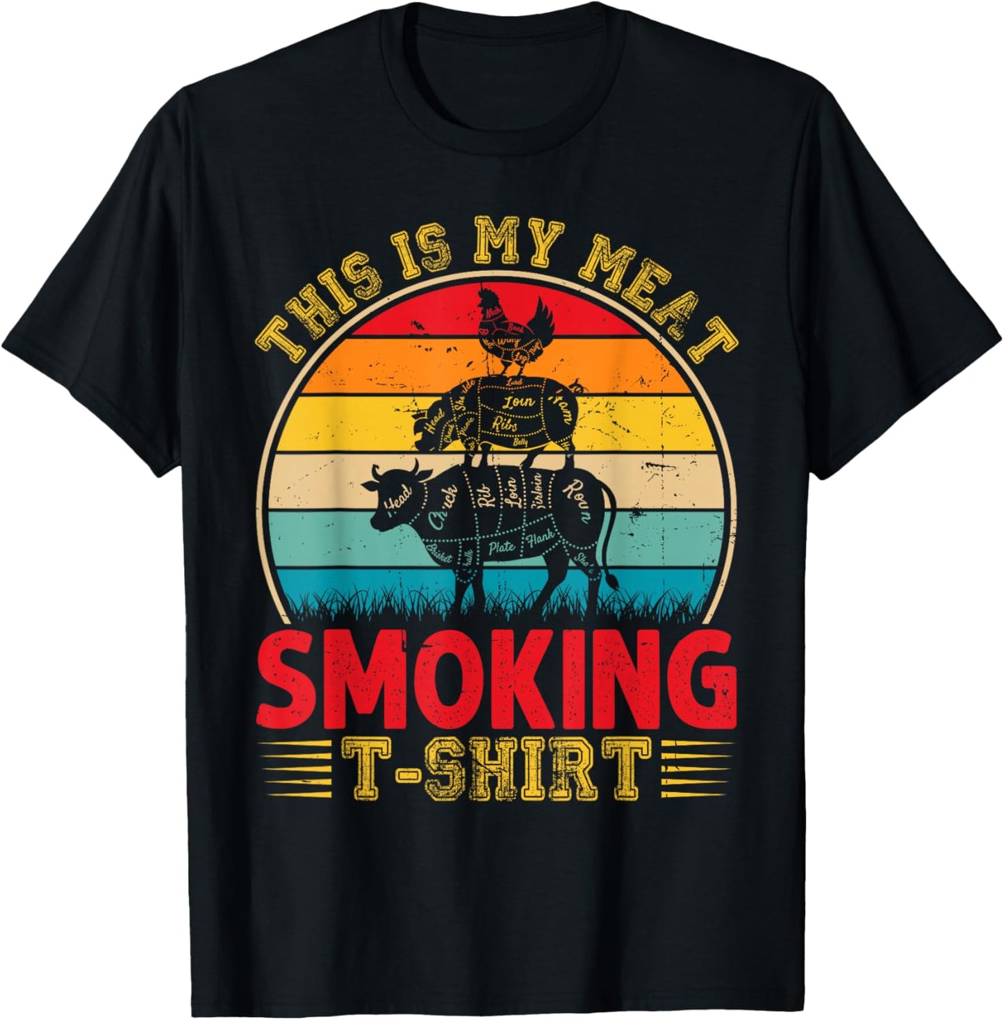 Vintage This Is My Meat Smoking BBQ Smokers Lovers T-Shirt - T-Shirt | Black