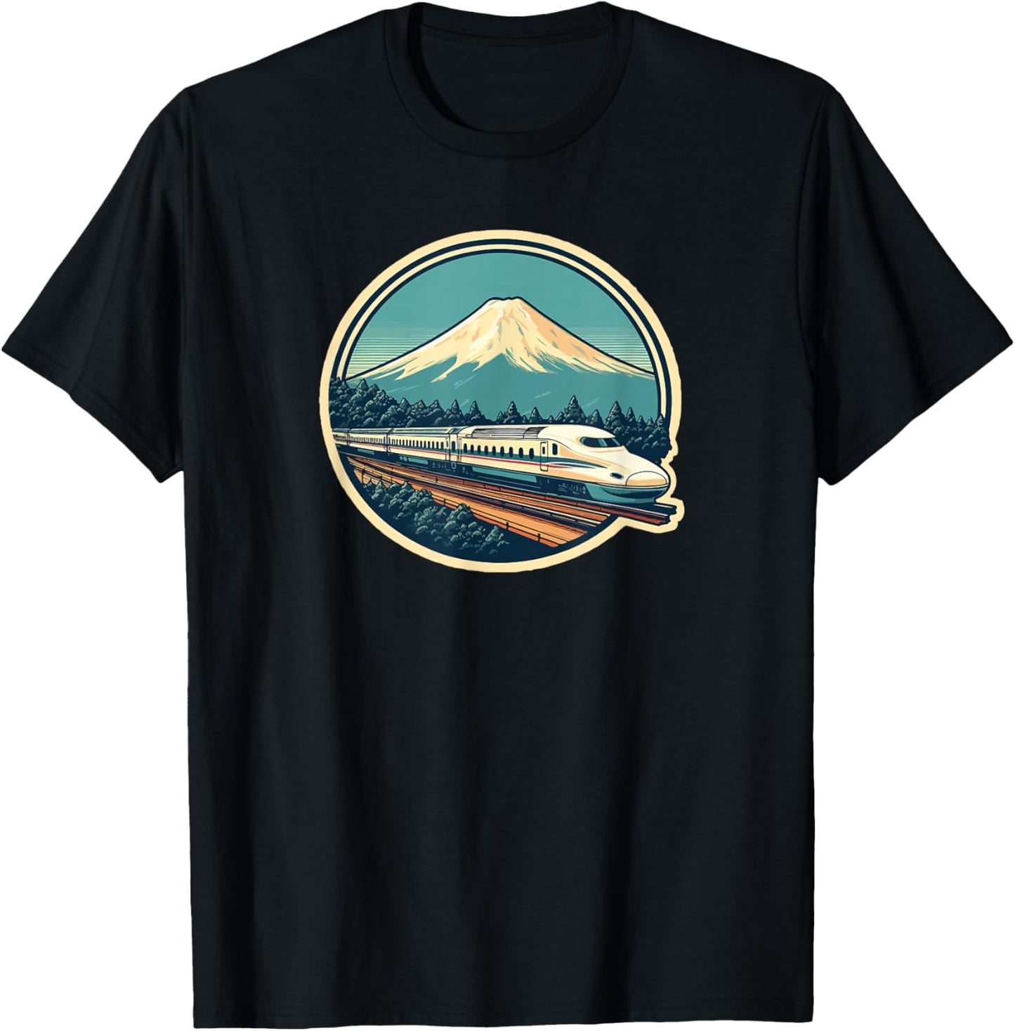 Bullet Train Mount Fuji Japanese Souvenir Shinkansen Train T-Shirt - T-Shirt | Black