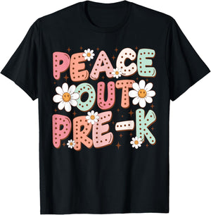 Peace Out Pre-K Cute Groovy Last Day of Preschool Graduation T-Shirt - T-Shirt | Black