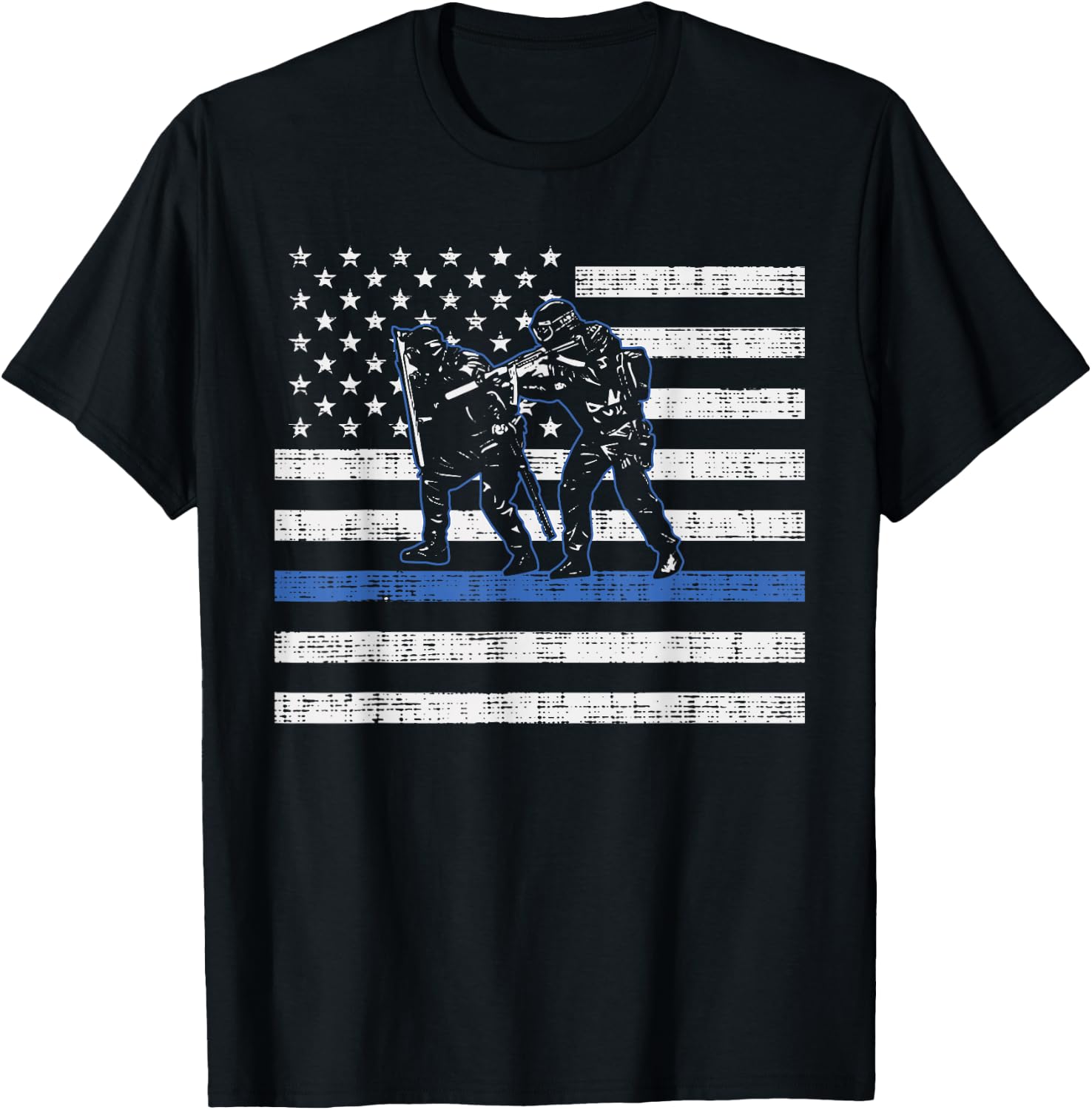 Thin Blue Line Swat Team Shirt US Flag American Police T-Shirt - T-Shirt | Black