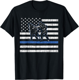 Thin Blue Line Swat Team Shirt US Flag American Police T-Shirt - T-Shirt | Black