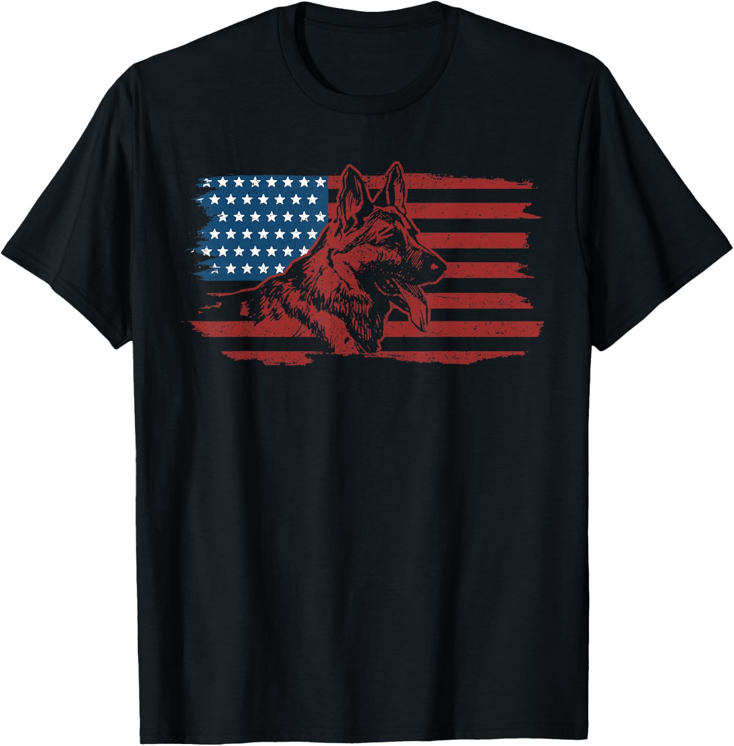 German Shepherd Dog American Flag Patriotic K-9 Unit Gift T-Shirt - T-Shirt | Black