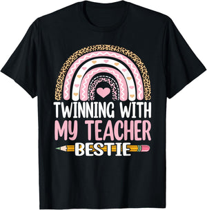 Twinning with my teacher bestie rainbow Matching teachers Women Kids T-Shirt - T-Shirt | Black