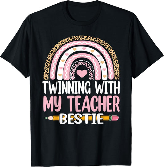 Twinning with my teacher bestie rainbow Matching teachers Women Kids T-Shirt - T-Shirt | Black