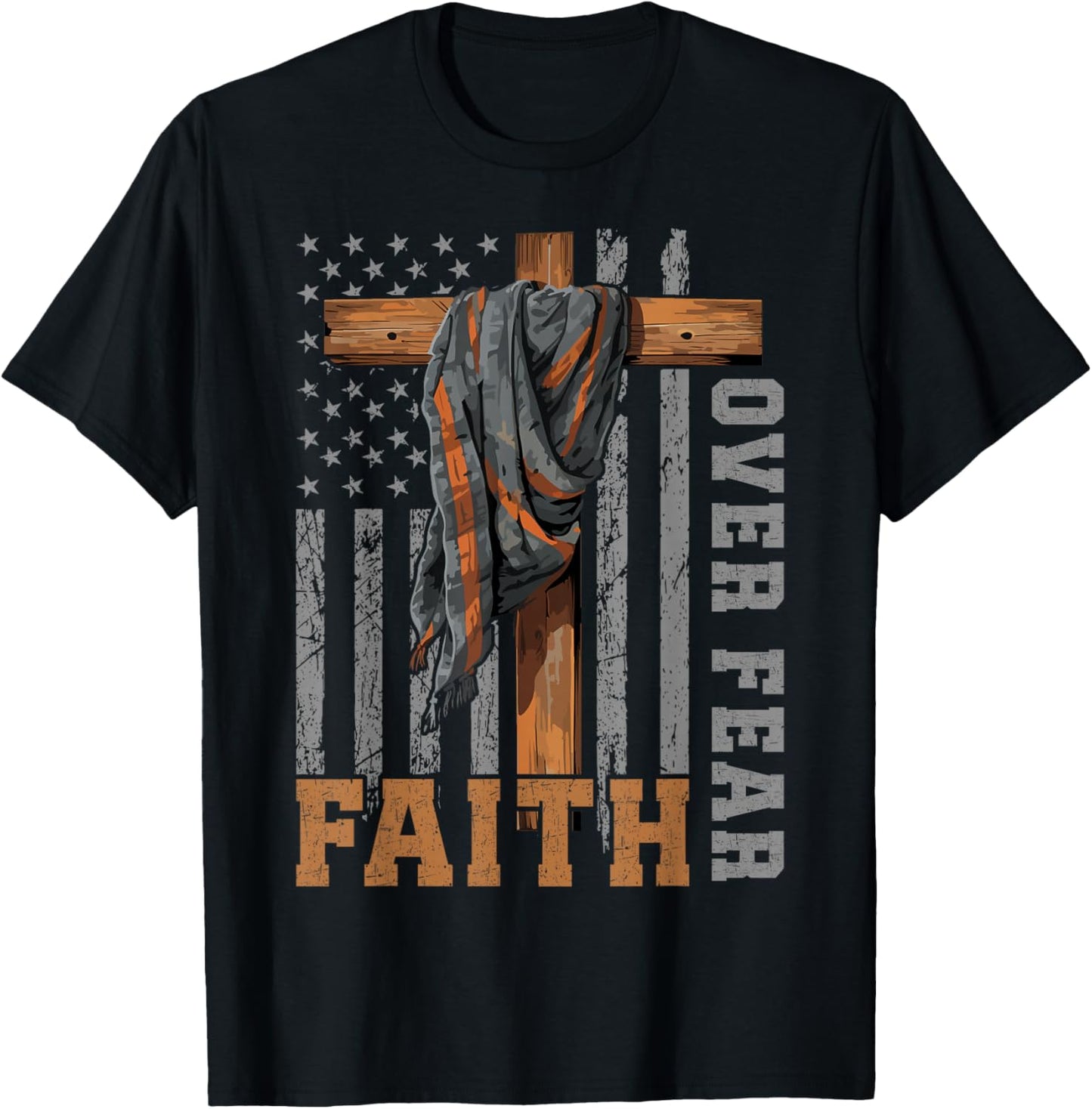 Faith Over Fear Christian Shirt USA Flag Patriotic American T-Shirt - T-Shirt | Black