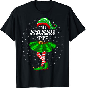 Xmas Family Matching Women Girls Mom The Sassy Elf Christmas T-Shirt - T-Shirt | Black