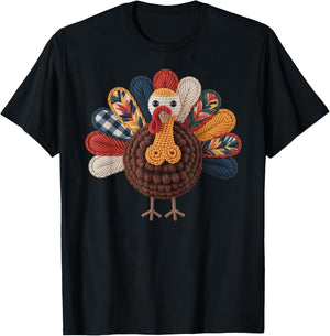 Crochet Turkey Thanksgiving Fall Cute Family Holiday Yarn T-Shirt - T-Shirt | Black