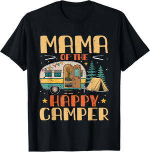 Mama of Happy Camper 1st Birthday Party Retro Mama T-Shirt - T-Shirt | Black