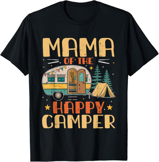 Mama of Happy Camper 1st Birthday Party Retro Mama T-Shirt - T-Shirt | Black