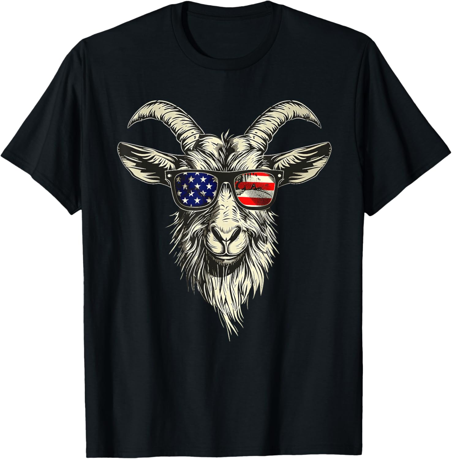 Cool Goat with Sunglasses and USA Flag T-Shirt - T-Shirt | Black