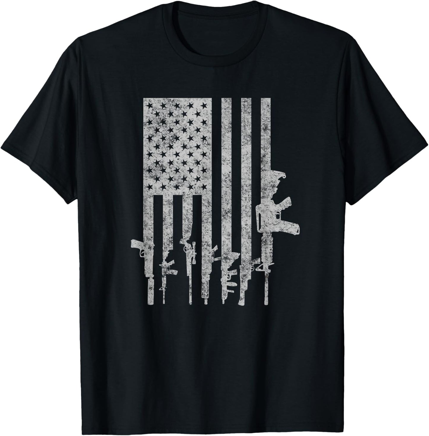 Distressed American Flag Guns Cool Pro Gun Top T-Shirt - T-Shirt | Black