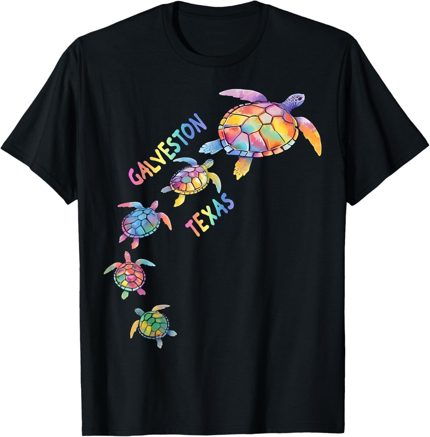 Galveston Texas Sea Turtle Lover Colorful GB Beach Vacation T-Shirt - T-Shirt | Black