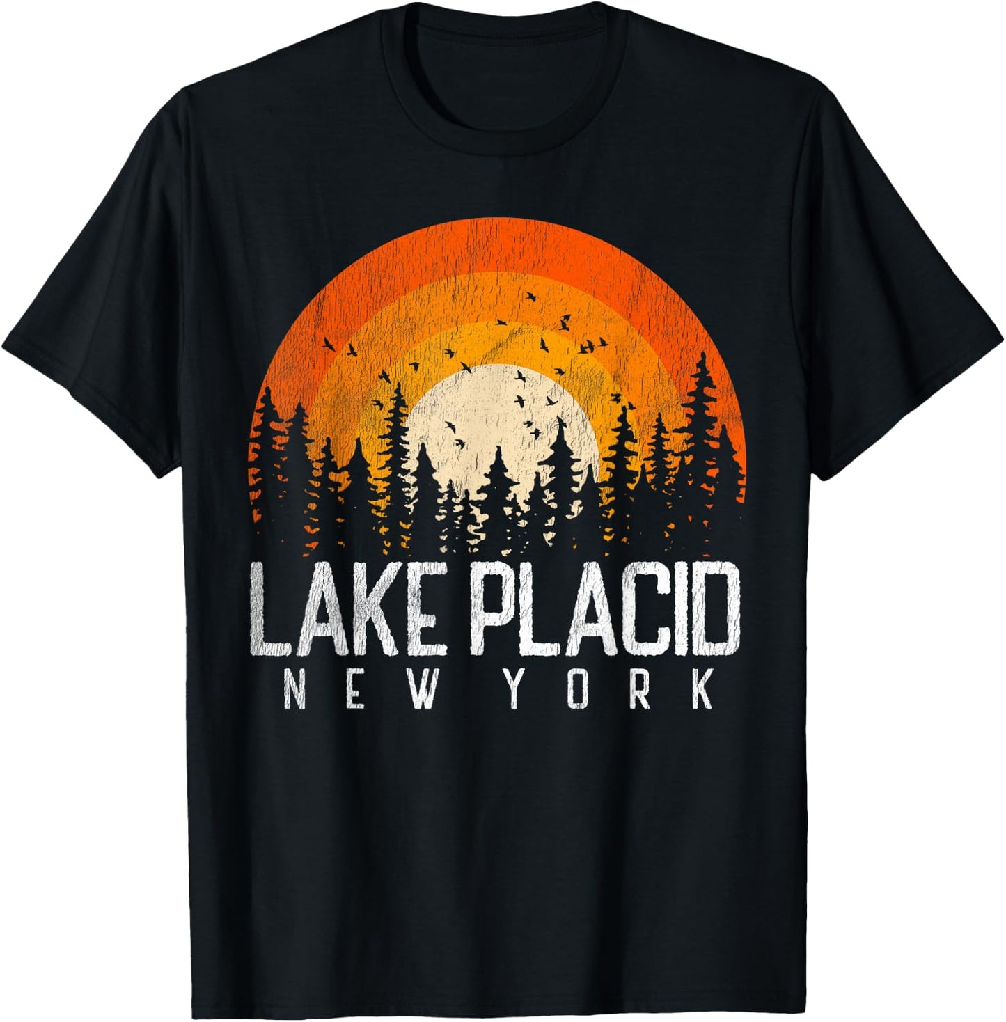 Lake Placid New York NY Shirt Retro Vintage 70s 80s 90s Gift T-Shirt - T-Shirt | Black