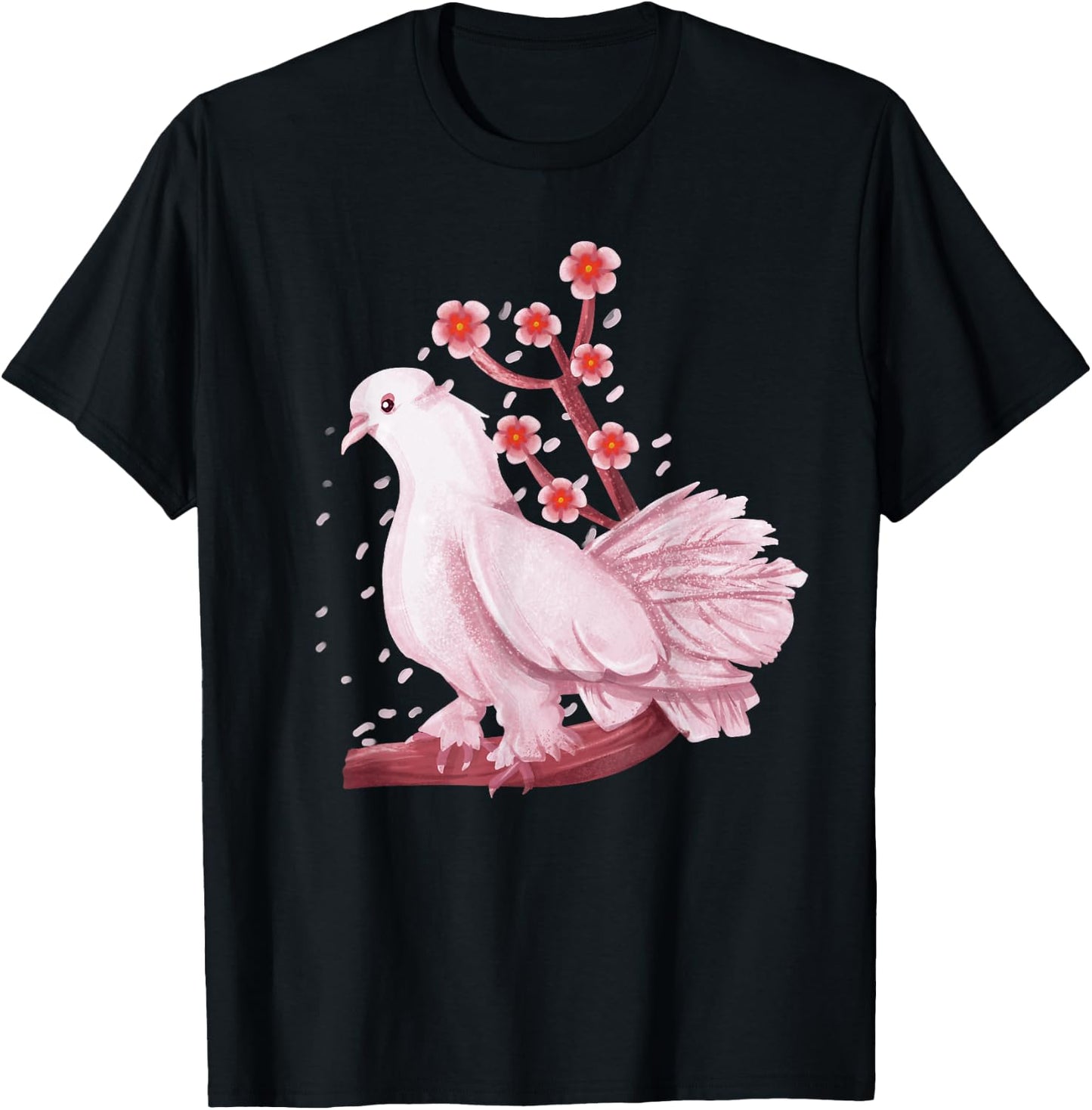 Vintage Dove Pigeon Bird Shirt Gift Japanese Cherry Blossom T-Shirt - T-Shirt | Black