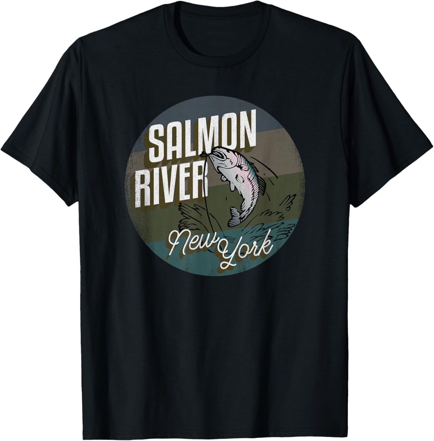 Salmon River NY Souvenir Fishing Vintage Style Salmon T-Shirt - T-Shirt | Black