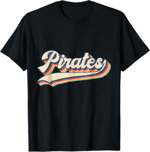 Pirates Sports Name Vintage Retro Women Boy Girl T-Shirt - T-Shirt | Black