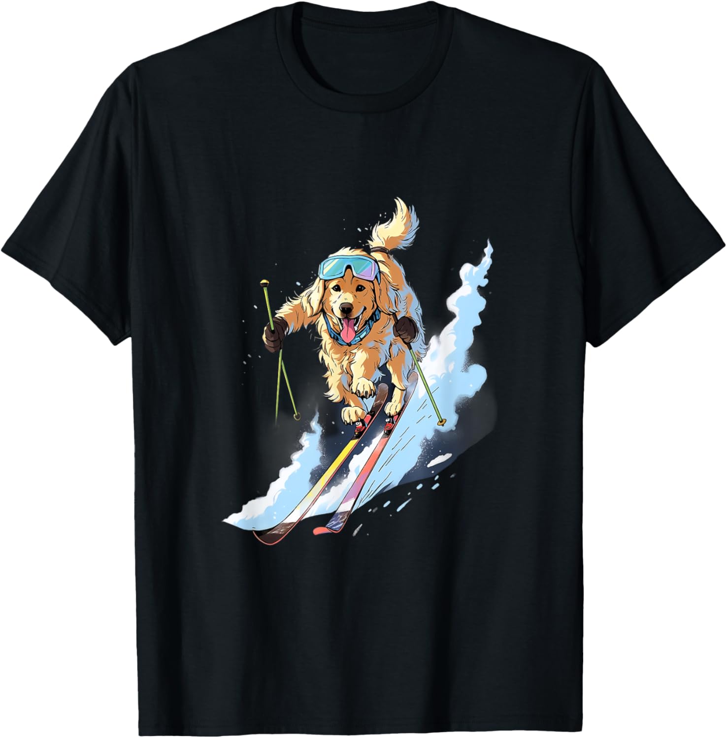 Golden Retriever Skiing Dog Skier Ski Winter Snow T-Shirt - T-Shirt | Black