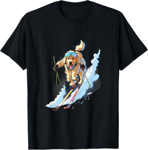 Golden Retriever Skiing Dog Skier Ski Winter Snow T-Shirt - T-Shirt | Black