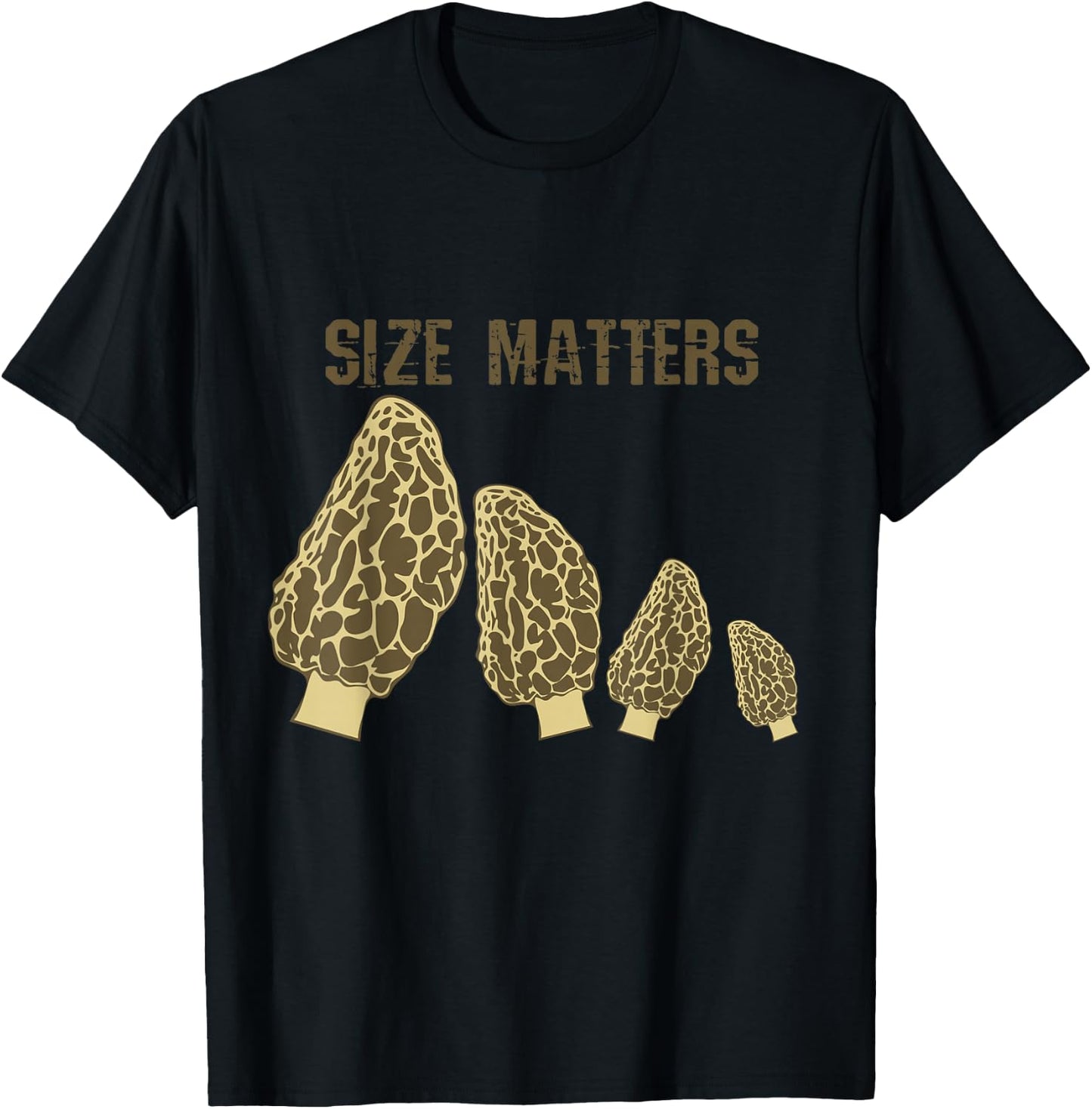 Size Matters Morel Mushroom - Black, , Short Sleeve, Modern Style, Letter Print, , Small T-Shirt - T-Shirt | Black