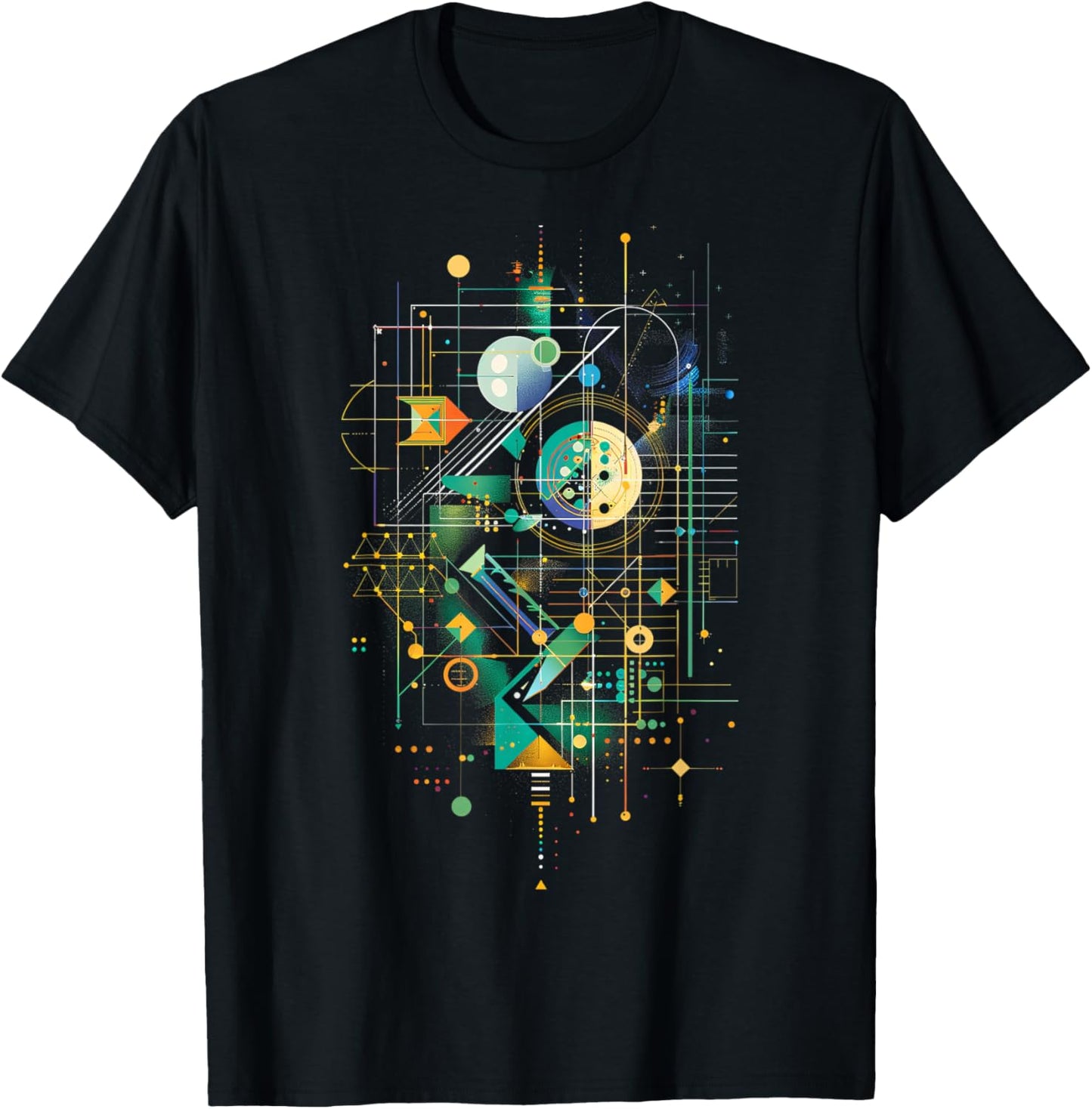 Abstract Geometric Multicolor Cosmic Design T-Shirt - T-Shirt | Black