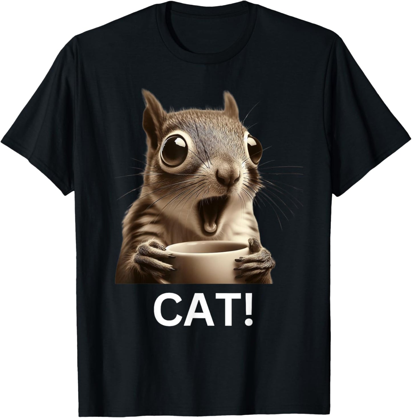 Oh Look Cat Surprised Coffee Squirrel funny humor Men Women Kids T-Shirt - T-Shirt | Black